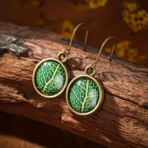 Leaf Pattern Circle Drop Earrings 18k Gold Plated